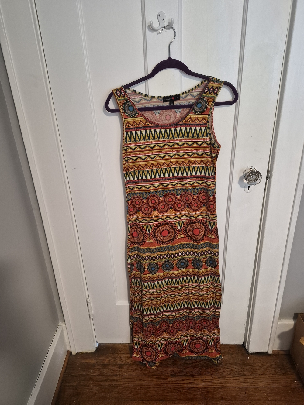 Boho Sleeveless Maxi Dress with Geometric Print - Yellow & Red
